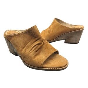 Sofft Strathmore Women Slide Sandals sz 8 Tan Leather Suede Wedge Heel Open Toe